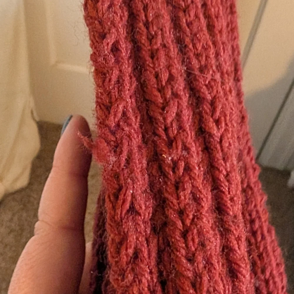 Hand Knit Ribbed Dr. Who Style Color Block Scarf With Fringe